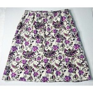Christopher & Banks Linen Blend Floral Midi Skirt Sz XL Elastic Drawstring Lined